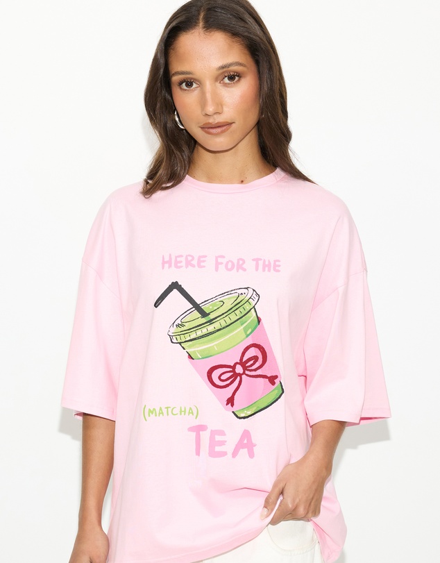 Dazie - Here For The Tea Oversized Graphic Tee