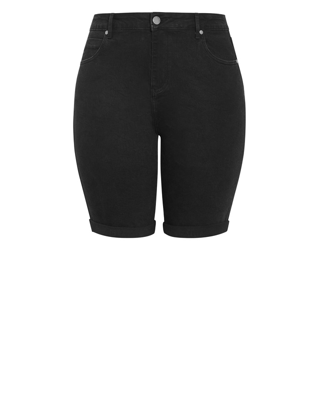 City Chic - Plus size Turn Up Skinny Denim Short - black wash