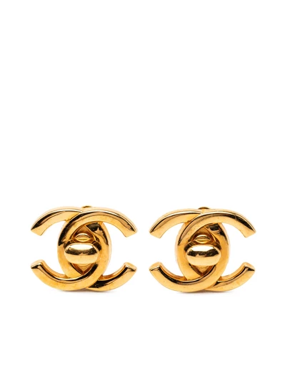 Pre-Loved by Azura Reborn - Pre-Loved Gold Plated CC Turn Lock Clip on Earrings
