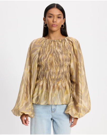 & Other Stories - Balloon-Sleeve Smocked Blouse