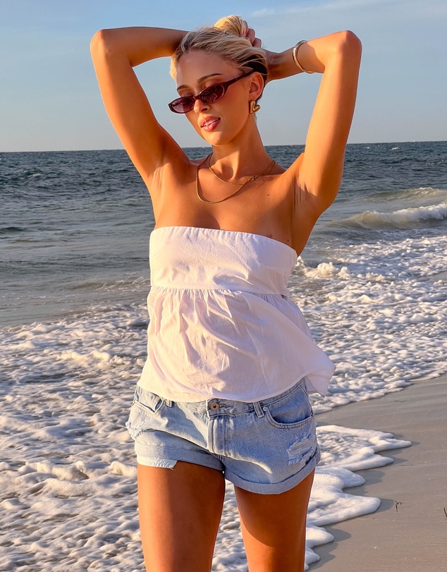 Beginning Boutique - Klee White Strapless Tie Back Top
