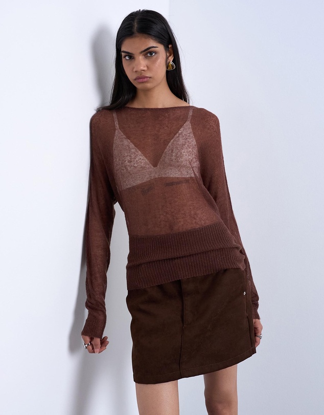 TOPSHOP - Knitted Sheer Cinch Waist Top