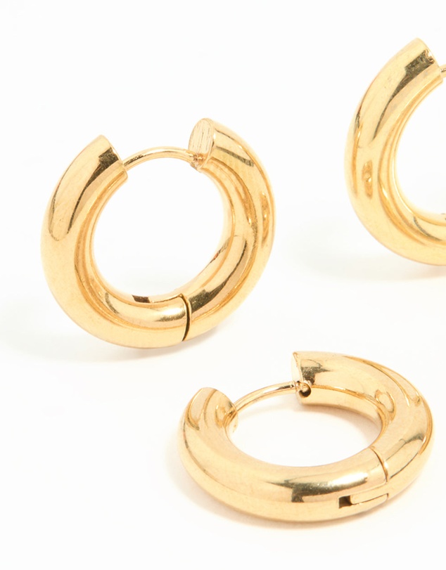 Lovisa - Waterproof Gold Plated Stainless Steel Tube Hoop Earrings 2 Pack