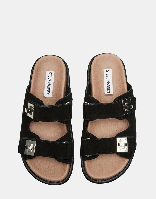 Steve Madden - Bigschmona Black/Black Suede Sandals