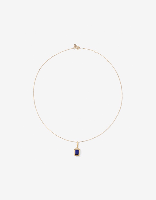Michael Hill - Emerald Cut Created Sapphire Bezel Pendant with Chain in 10kt Yellow Gold