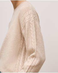 Trenery - Wool Cashmere Cable Detail Crew in Oat Marle