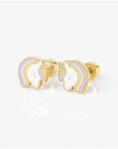 Wanderlust + Co - Unicorn Enamel Gold Flat Back Earrings