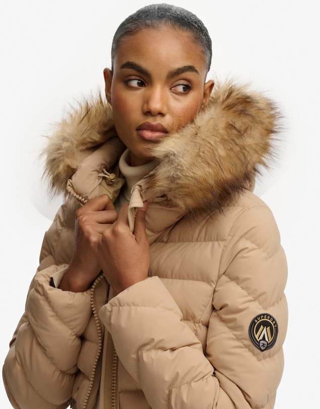 Superdry - Fuji Faux Fur Slim Fit Hood Padded Jacket
