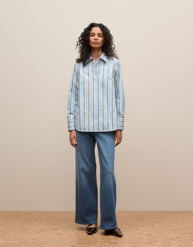 Trenery - Jacquard Stripe Long Sleeve Shirt in Sky