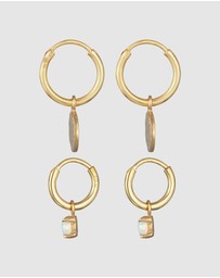 Elli Jewelry - Earrings Creoles Platelets Set of 2 with Opal in 925 sterling silver gold plated