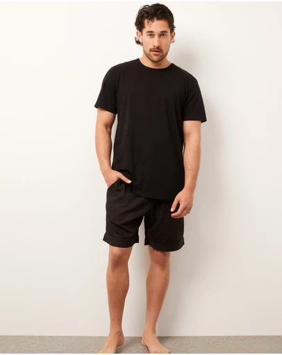 Wanderluxe Sleepwear - The Sable Boxer Shorts And Black Jersey T-Shirt