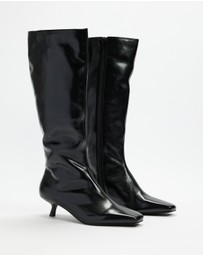 AERE - Maria Leather Knee High Kitten Heel Boots