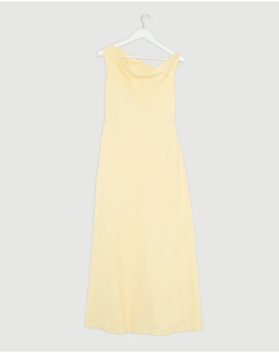 Revibe - Repaired AERE Fia Linen Draped Off Shoulder Maxi Dress - AU 12