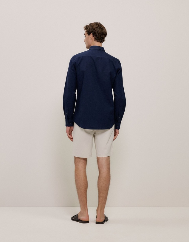 Trenery - Tailored Fit Cotton Monogram Oxford Shirt in Navy