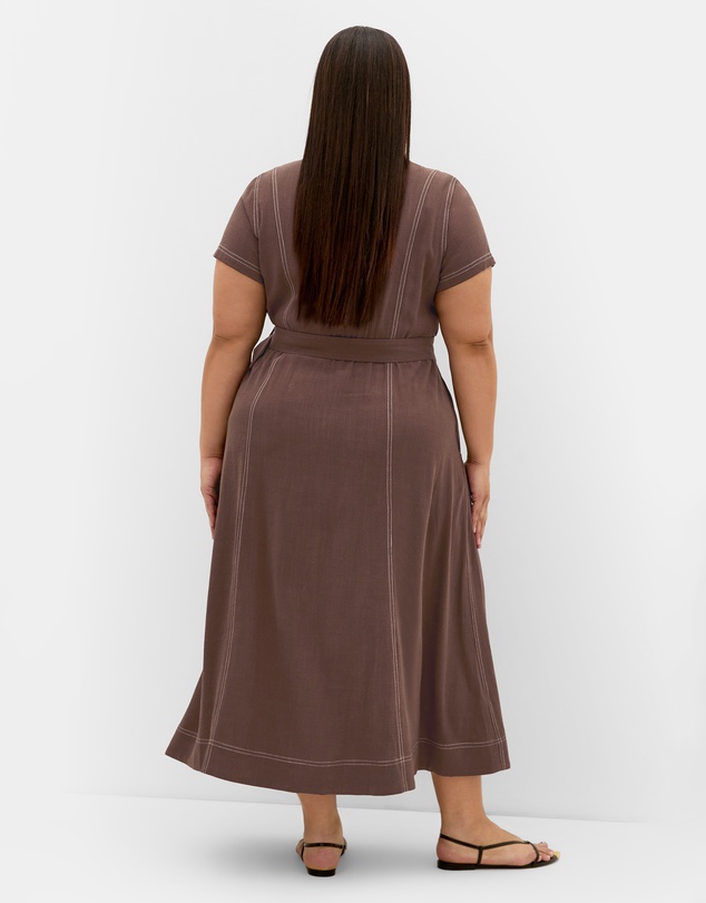 City Chic - Plus size Tia Belted Stitch Detail Maxi Dress - chocolate