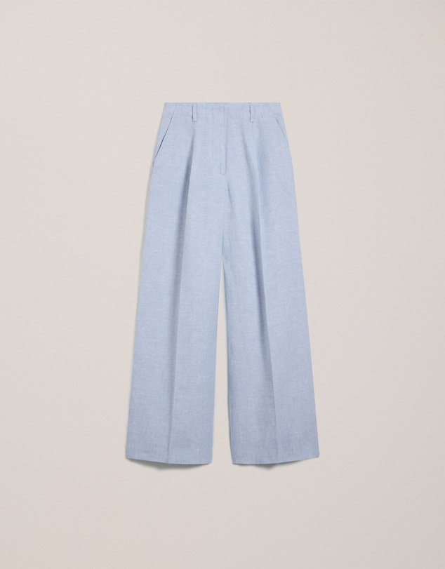 Trenery - Yarn Dyed Linen Pleat Detail Pant in Blue Marble