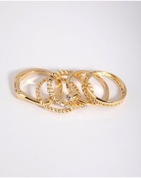 Lovisa - Gold Plated Molten Diamante Ring 6-Pack