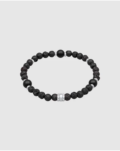 Kuzzoi - ICONIC EXCLUSIVE - Lava and Onyx Bead Bracelet with Oxidised Silver Elements
