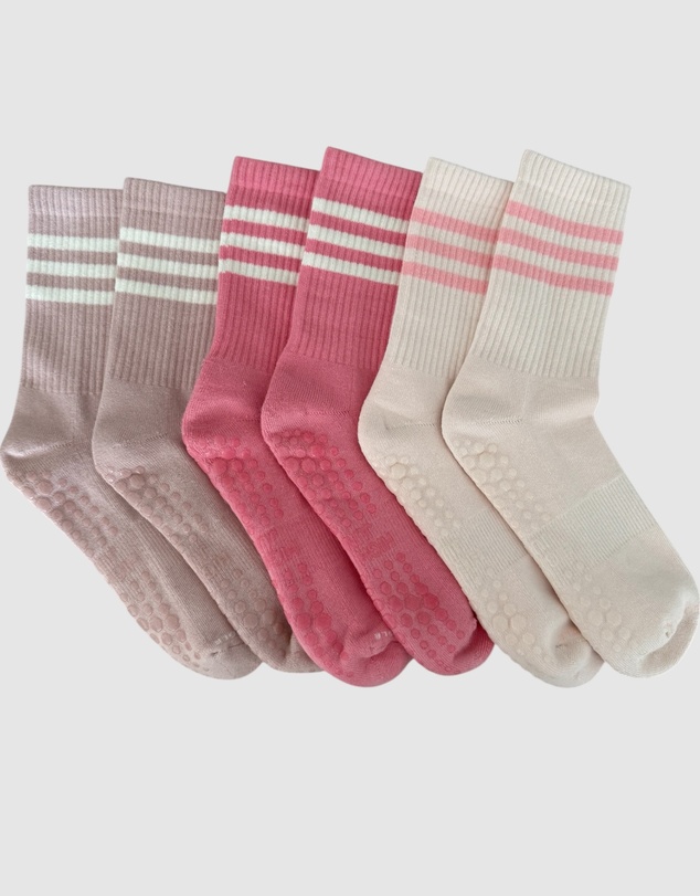 High Heel Jungle - Varsity Premium Cotton Pilates Yoga Grip Socks - 3 Pack