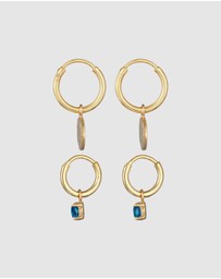 Elli Jewelry - Earrings Creoles Platelet Pendant Set with Opal Blue in 925 Sterling Silver Gold Plated