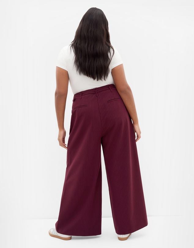 City Chic - Plus size Cora Blue Stripe Belted Pant - berry