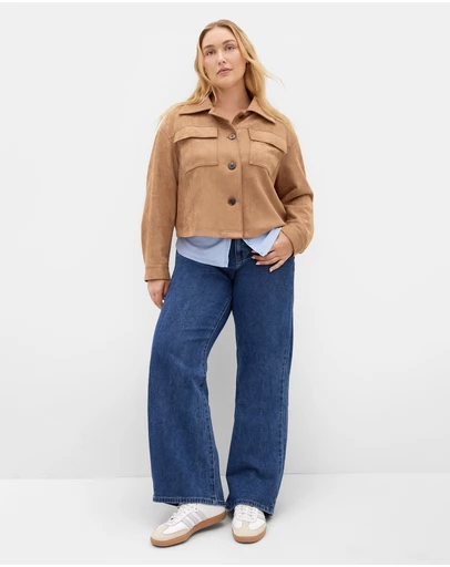City Chic - Plus size Liza Lightweight Suedette Jacket - caramel