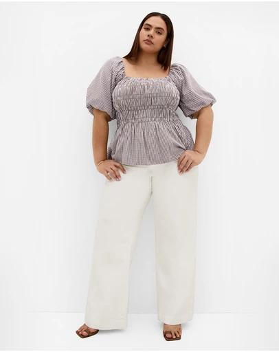 City Chic - Plus size Belle Gingham Top - chocolate