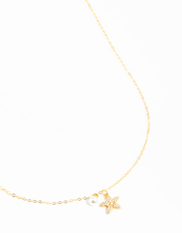 Lovisa - Gold Plated Sterling Silver Starfish Freshwater Pearl Chain Necklace
