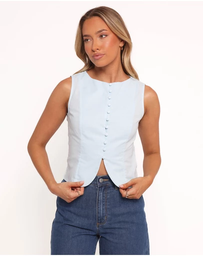 Petal & Pup - Daniella Linen Vest - Light Blue