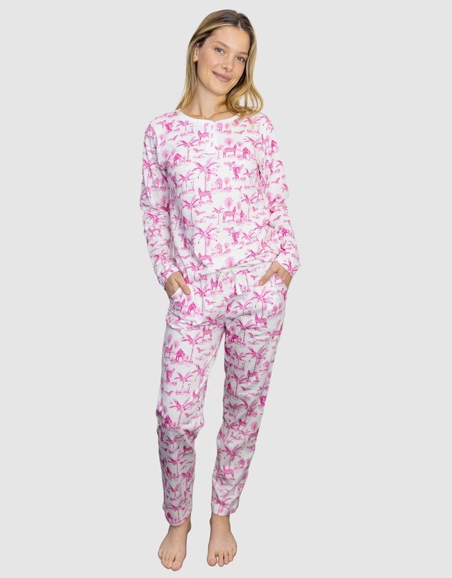Sant And Abel - Women's Skydog Toile Pink Jersey Long PJ Set