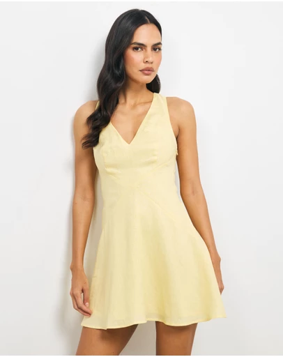 AERE - Loel Fluted Hem Linen Mini Dress