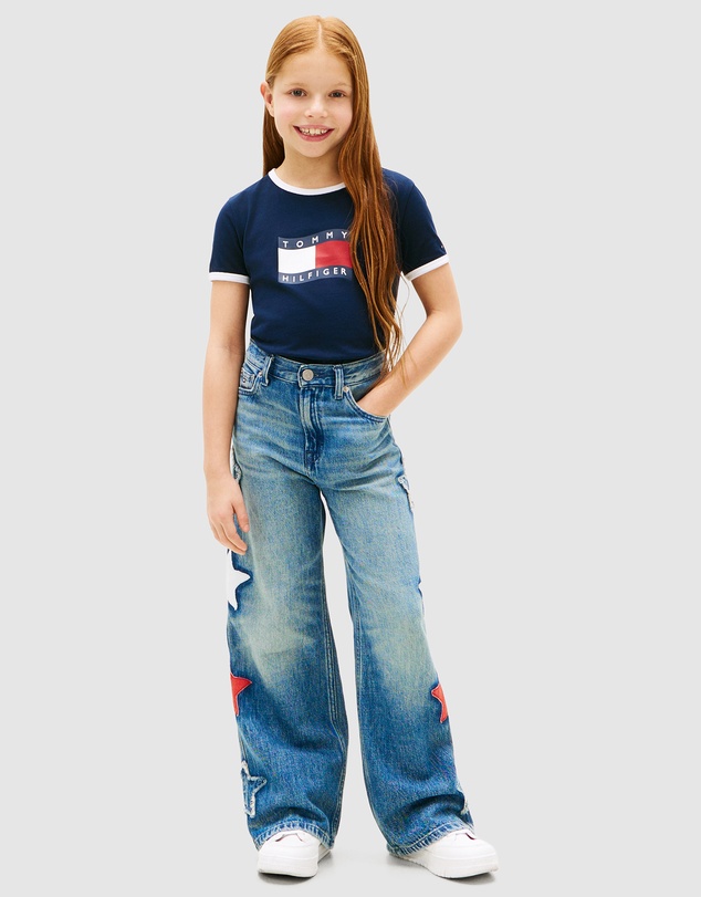 Tommy Hilfiger - Girls Wavy Flag Jersey Ringer T-Shirt - Teens