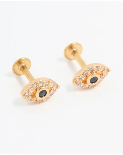 Lovisa - Gold Plated Surgical Steel Evil Eye Flat Back Studs Pair