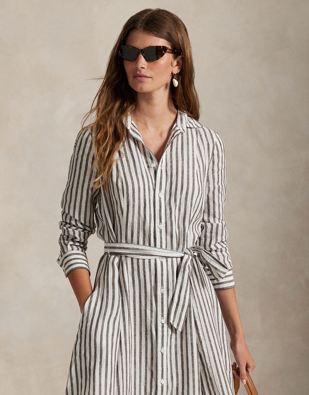 Polo Ralph Lauren - Belted Striped Linen A-Line Shirtdress