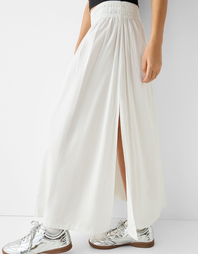 Bershka - Poplin Midi Skirt With Elastic Waistband