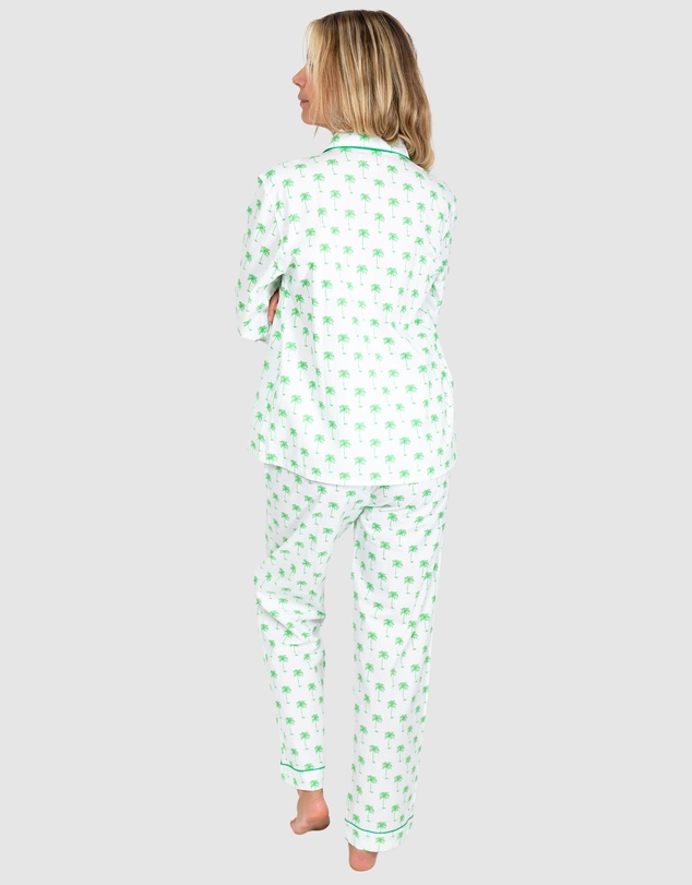 Sant And Abel - Women's Green Palm Tree Long Sleeve Pajama Set
