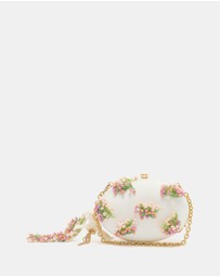 Self Portrait - Satin Floral Beaded Oval Clutch