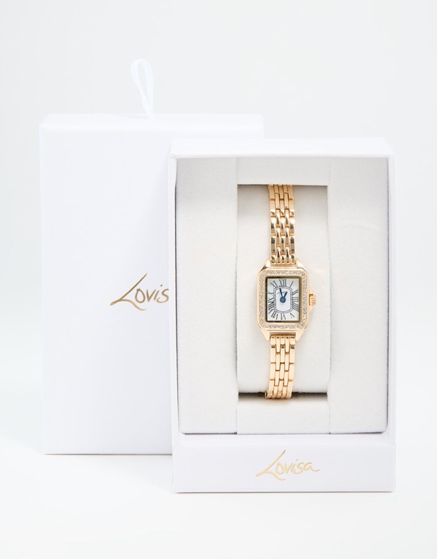 Lovisa - Gold Diamante Mini Rectangular Watch