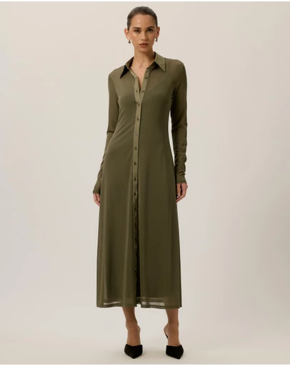 Tussah - Bonnie Ruched Waist Collar Midi Dress