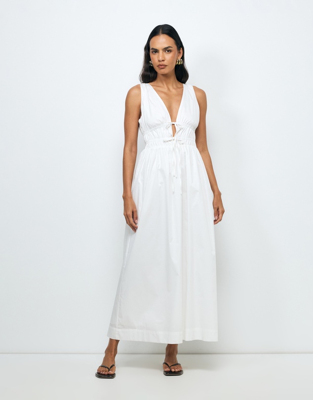 AERE - Indie Cotton Tie Front Midi Dress