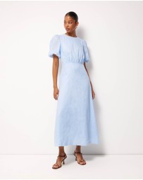 AERE - Elowen Linen Puff Sleeve Midi Dress