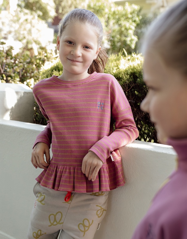 Olive & The Captain - Rose Stripe Boxy Frill Long Sleeve Top