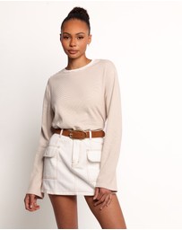 Petal & Pup - Ruva Long Sleeve Tee - Beige White Stripe
