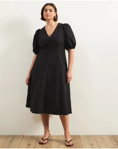 Atmos&Here Curvy - Ally Cotton Puff Sleeve Midi Dress