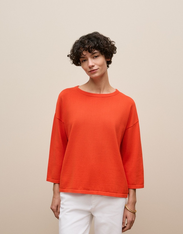 Trenery - Cotton Silk Crew Knit in Fiesta Red