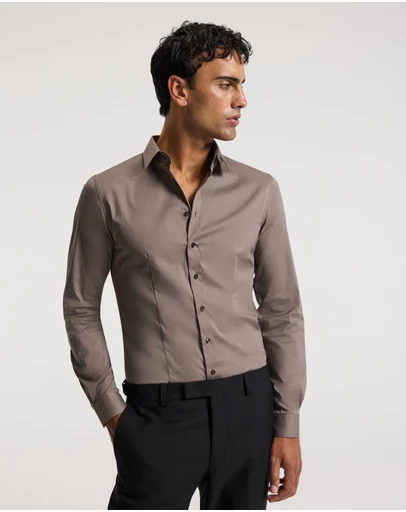 Calibre - Stretch Cotton Poplin Shirt Sepia