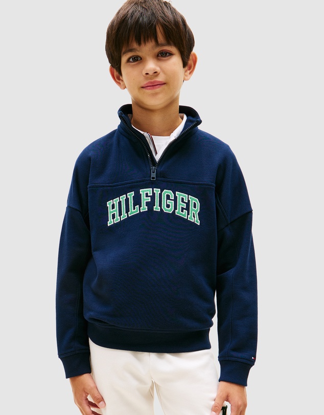 Tommy Hilfiger - Boys Logo Terry Quarter-Zip Sweatshirt - Teens
