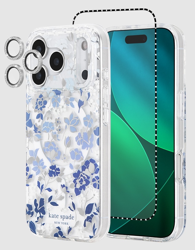 Kate Spade - Kate Spade Flowerbed Blue MagSafe Charm Bundle for iPhone 17 Pro