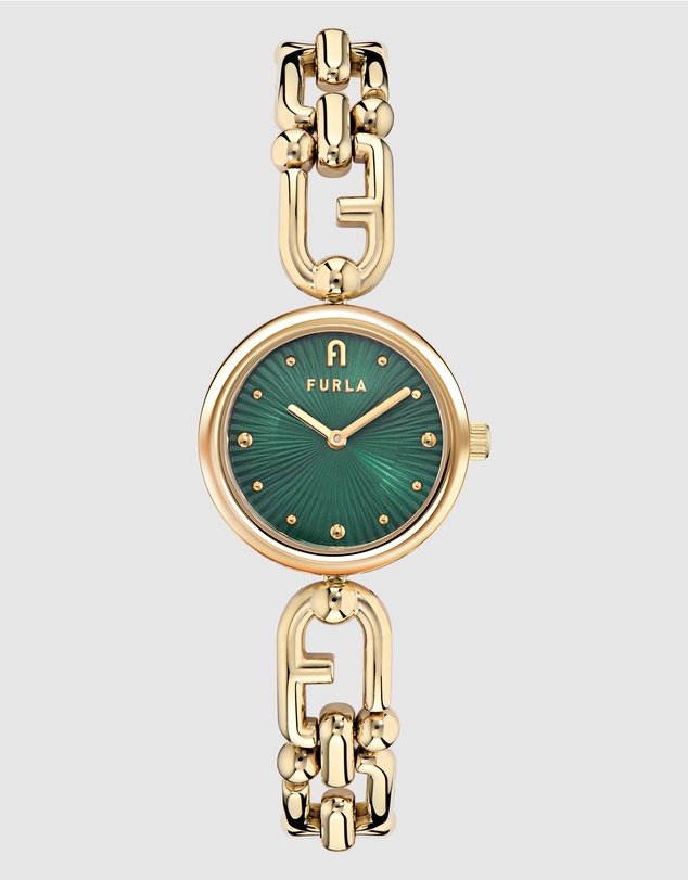 Furla - Mianuvola Round Gold-Tone 28mm Green Bracelet Watch