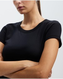 Honey and Beau -  jersey slim fit top with cap sleeves in black